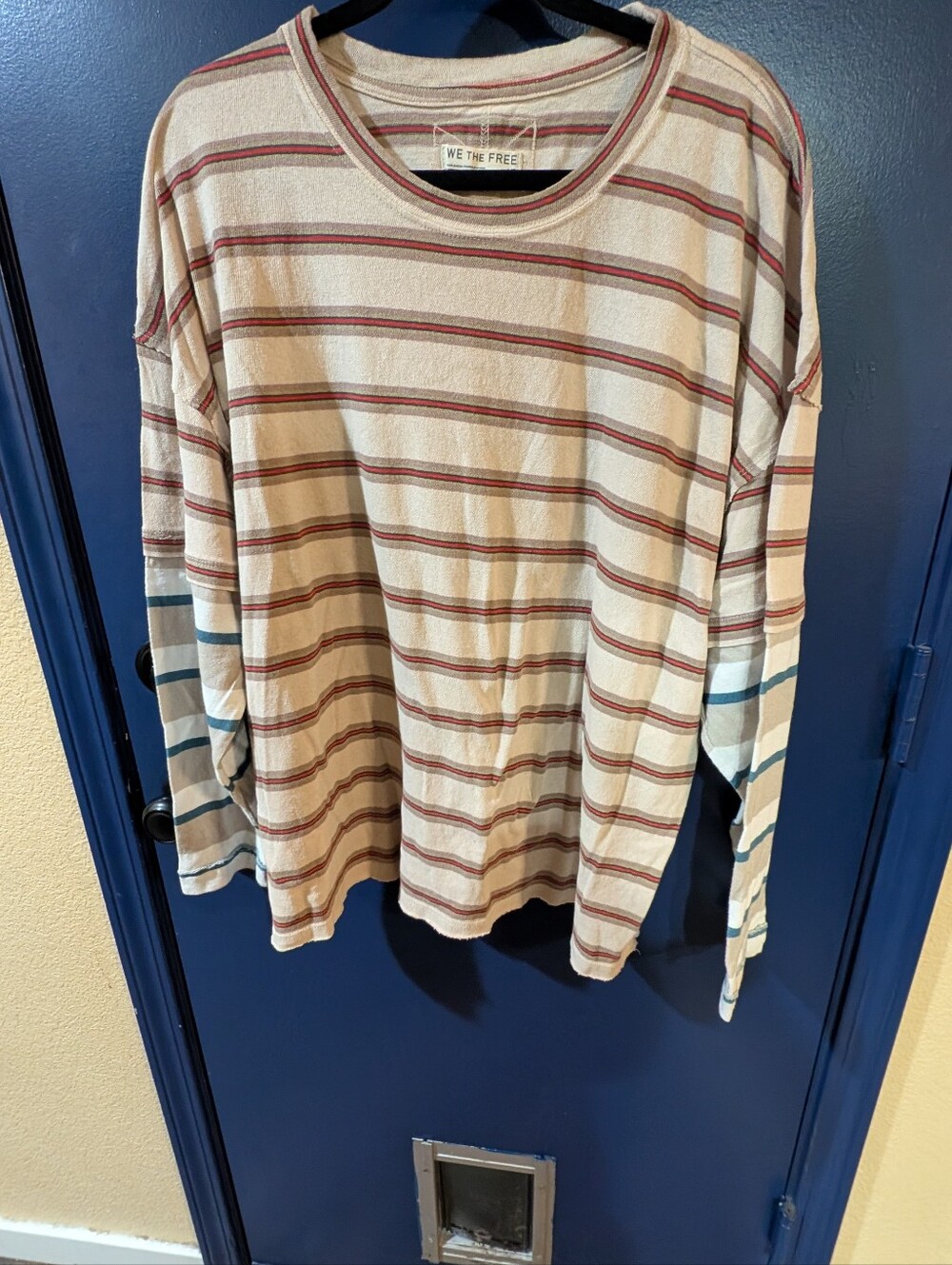 We The Free Free People Striped Oversized Long Sleeve Top Large